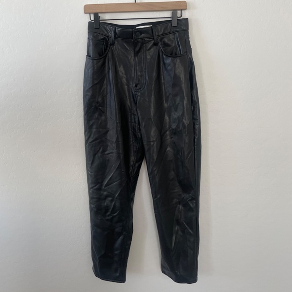 Vegan Leather Ankle Straight Ultra High Rise Classy Boho Bohemian Chic Pants - Picture 3 of 10